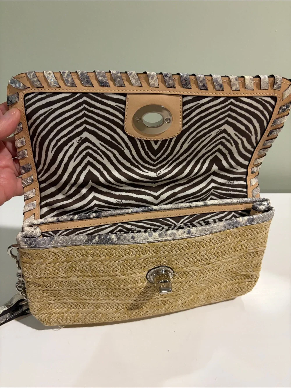 Coach Natural Straw Clutch with Silver-Tone Trim